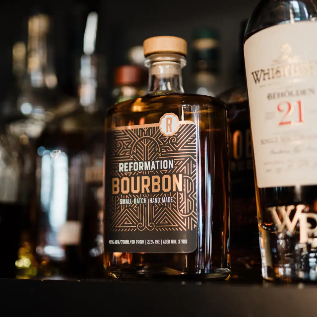 Reformation Bourbon bottle at Reformation Brewery, handcrafted small-batch spirit.